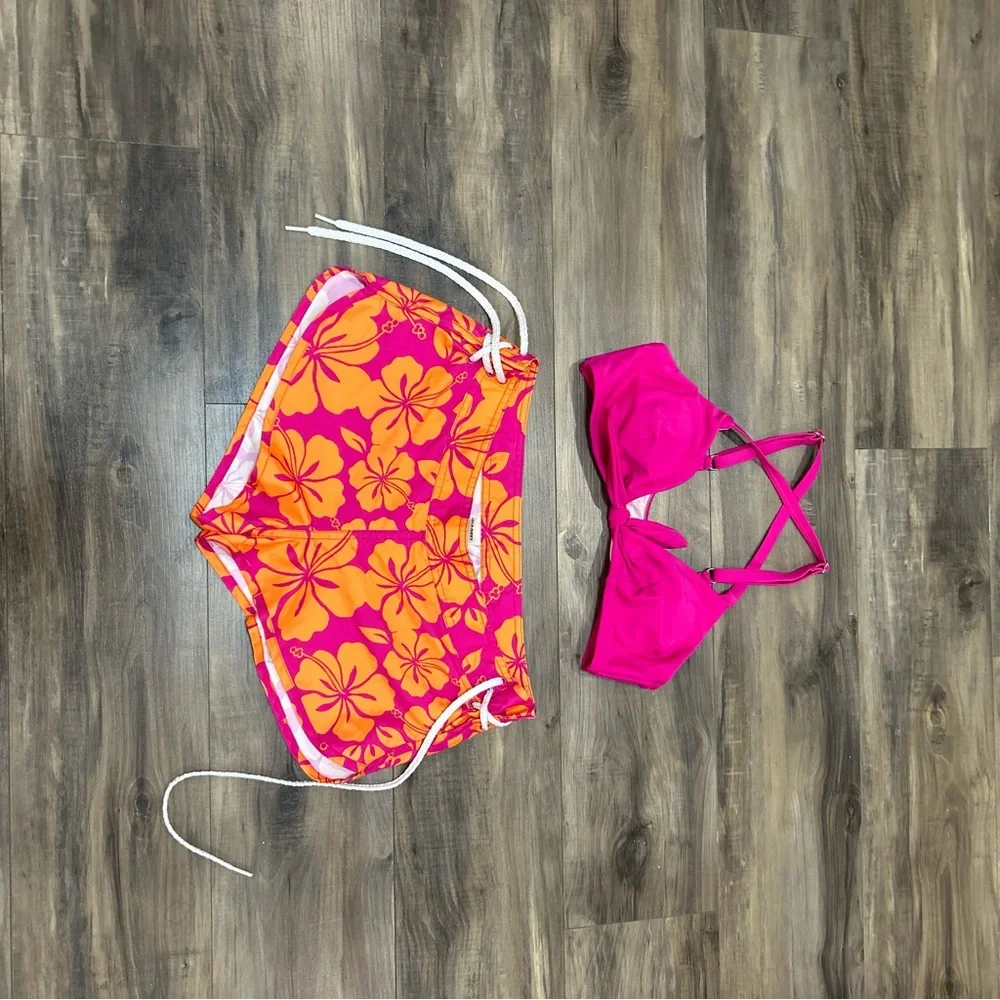 Old Navy Pink and Orange Floral Swim Trunks - Picture 2 of 6